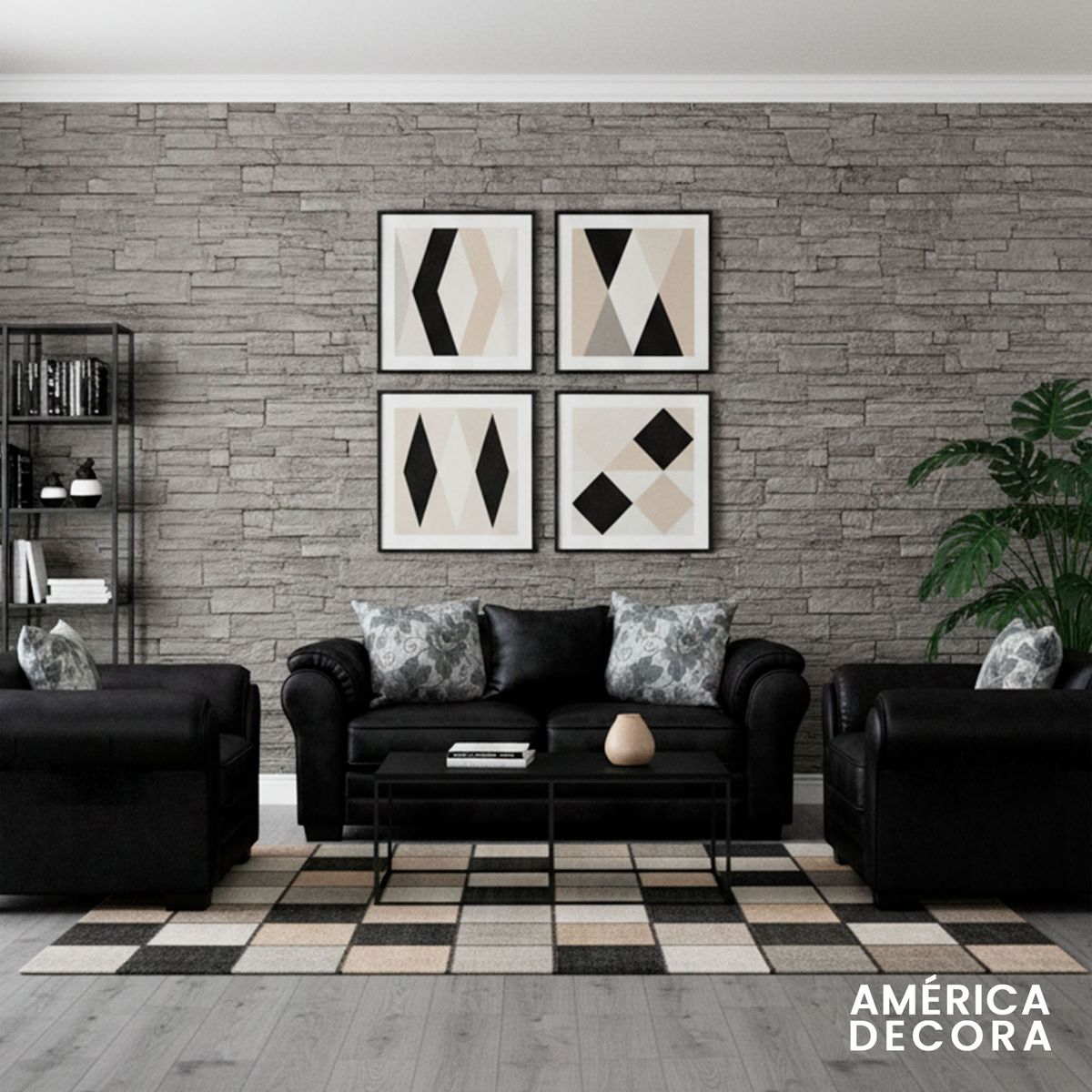AMERICA DECORA - Living 5 Cuerpos 3+1+1 XL Con Resorte Estructural Grandón Envejecido