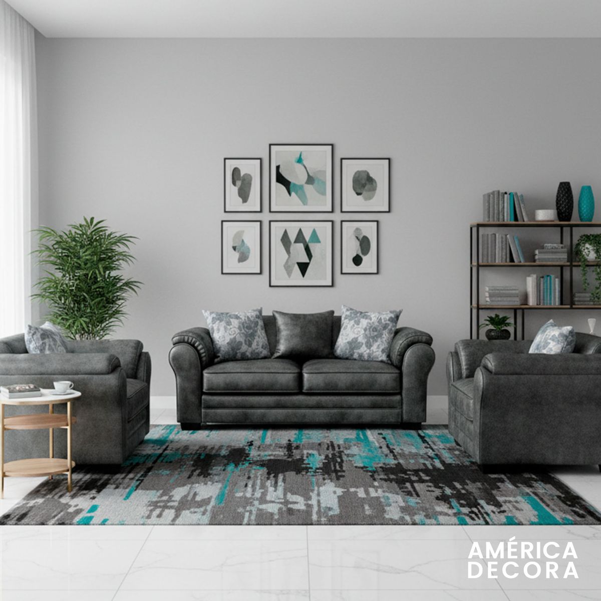 AMERICA DECORA - Living 5 Cuerpos 3+1+1 XL Con Resorte Estructural Grandón Envejecido