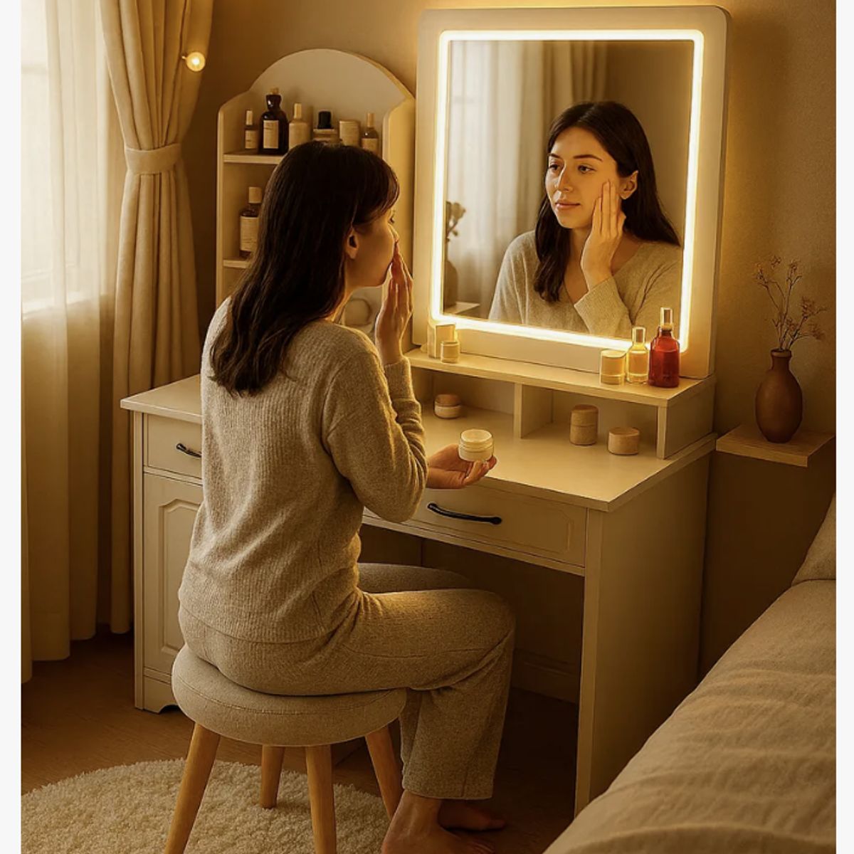 HOMER DESIGN - Tocador Espejo Con Luz Con Repisa Y Cajonera 137x80x40cm