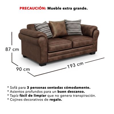 Imagen 2 del producto Sofá 3 Cuerpos XL Con Resorte Estructural Grandón Envejecido