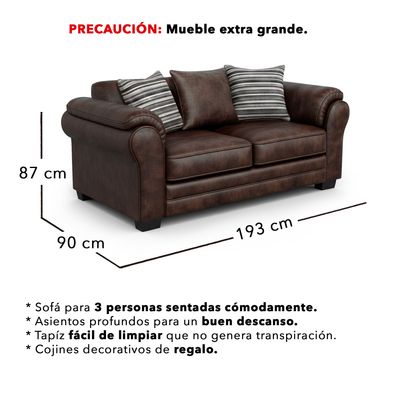 Imagen 2 del producto Sofá 3 Cuerpos XL Con Resorte Estructural Grandón Envejecido