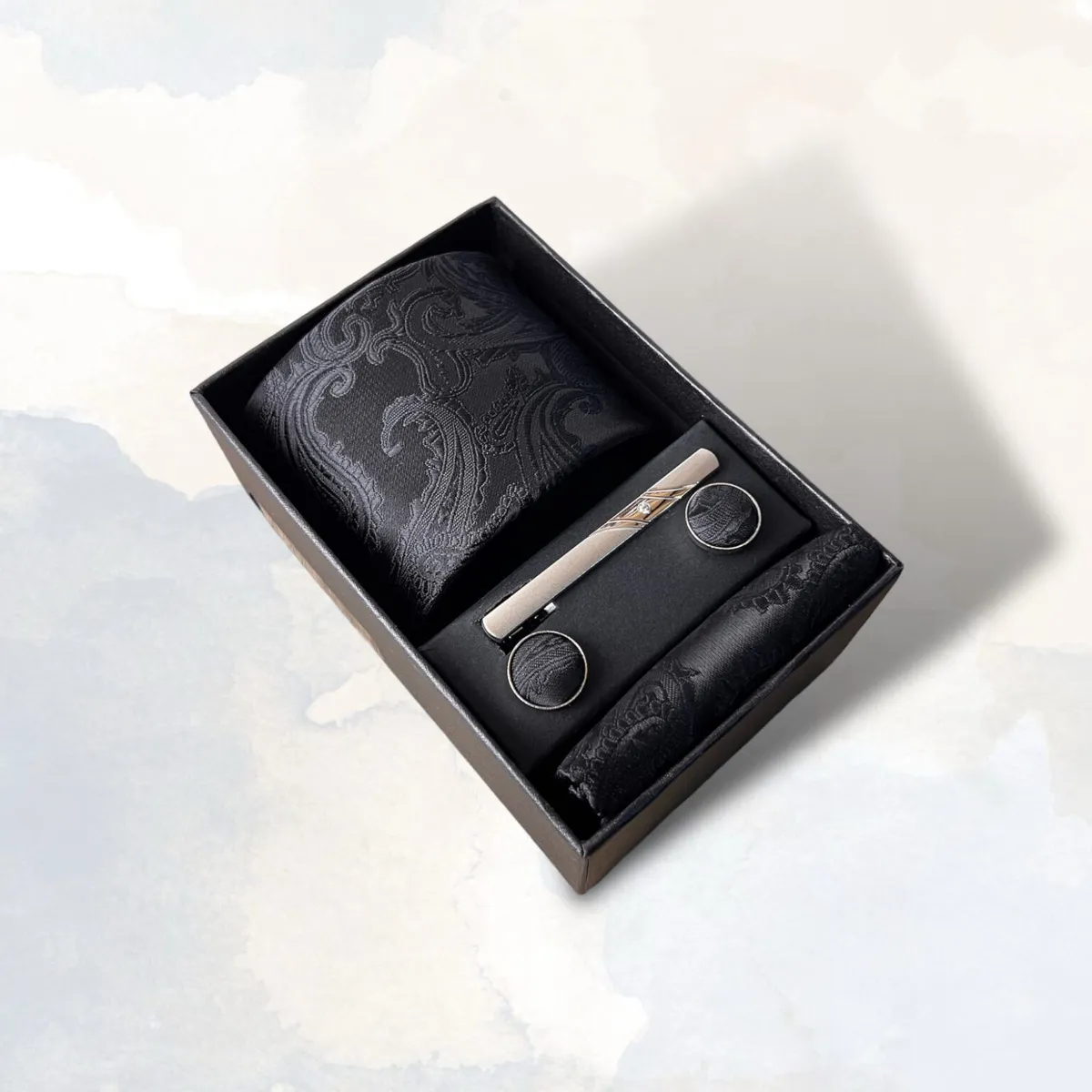 XPRESS RECHARGE - Set Corbata  con Pañuelo, 2 Colleras y sujetador - Elegante Hombre