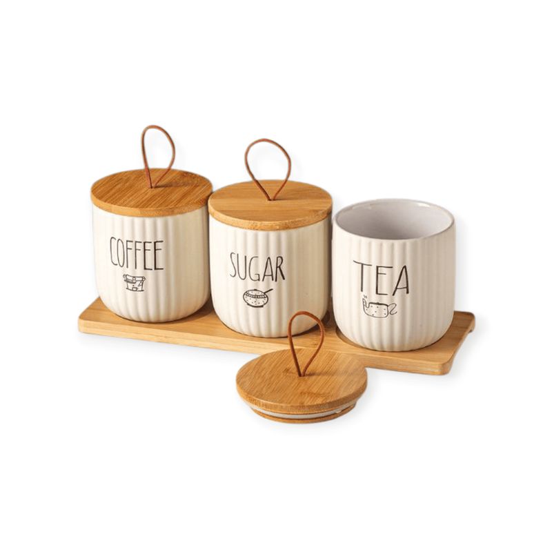 OEM - Set de 3 Recipientes de Cerámica Tapa Bambu Jarkons Home
