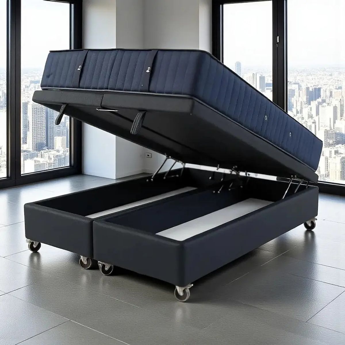 BLOCCARE - Cama Baul FULL DIVIDIDA L200+ Colchon CIC PREMIUMRuedas PYTON Negro