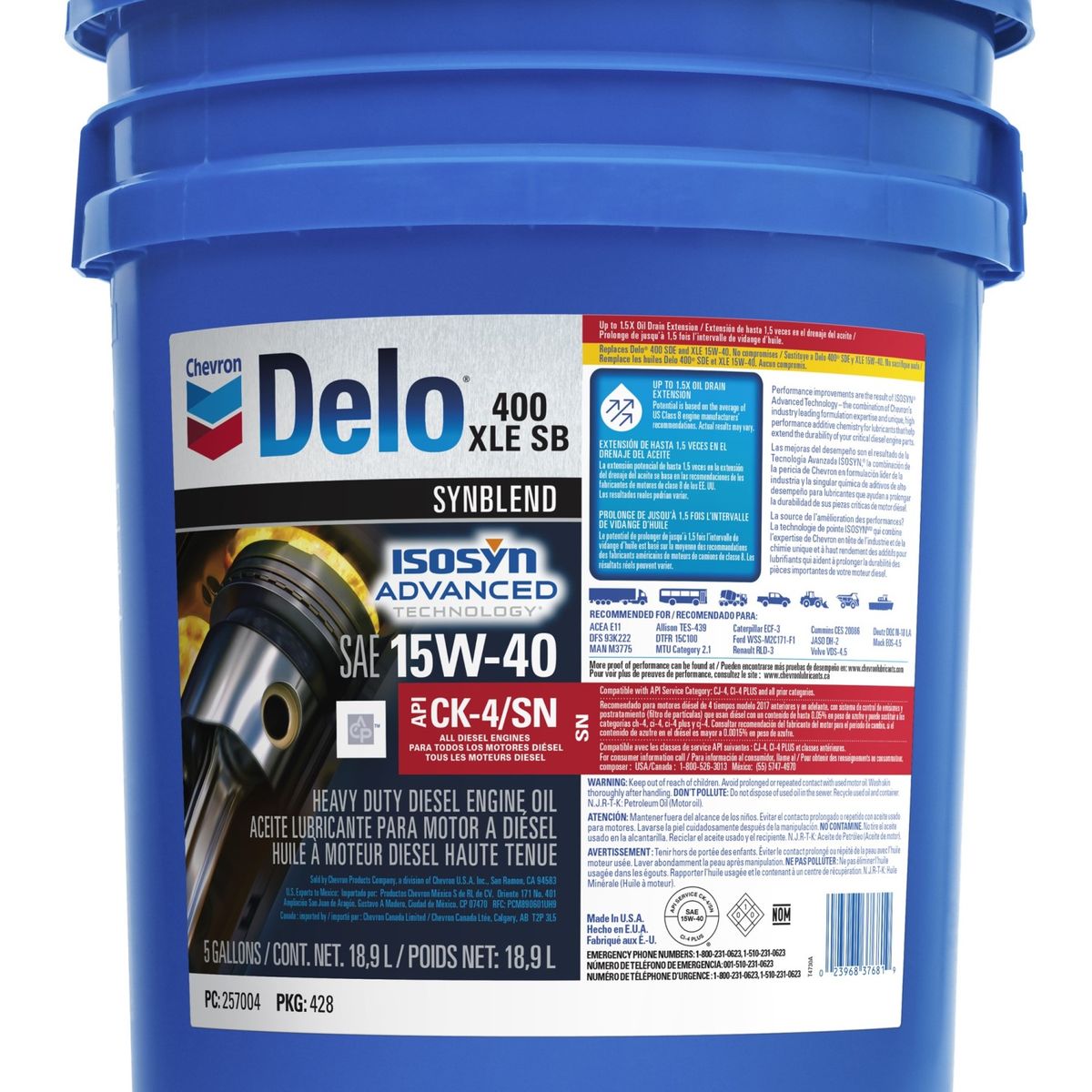 CHEVRON - ACEITE CHEVRON DELO 400 XLE SB CK4 15W/40 19 LTS