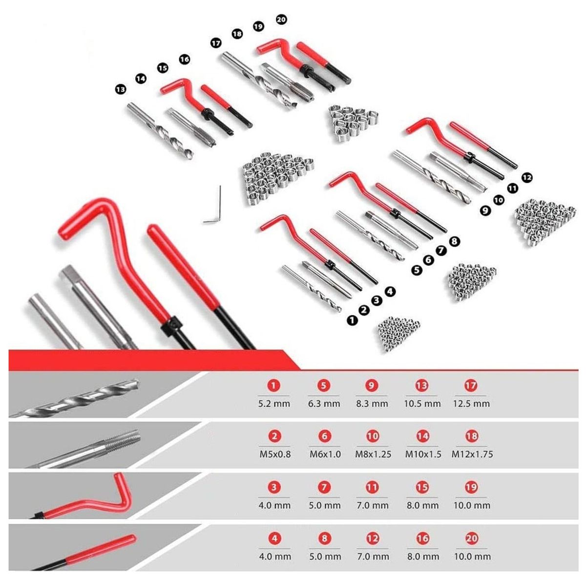 GENERICO - KIT 131 INSERTOS HELICOIL REPARACION HILOS DAÑADOS