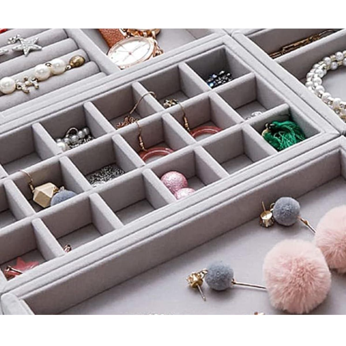 GENERICO - Bandeja grande Organizadora de Terciopelo para Joyas 18 Gms