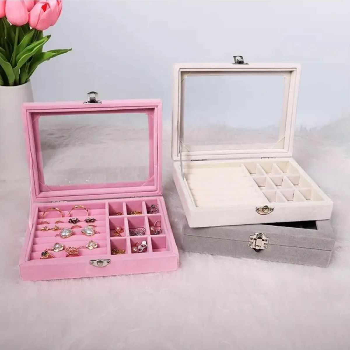 Joyero Exhibidor Organizador De Joyas Con Tapa Color Rosa, marca GENERICO - Foto Principal