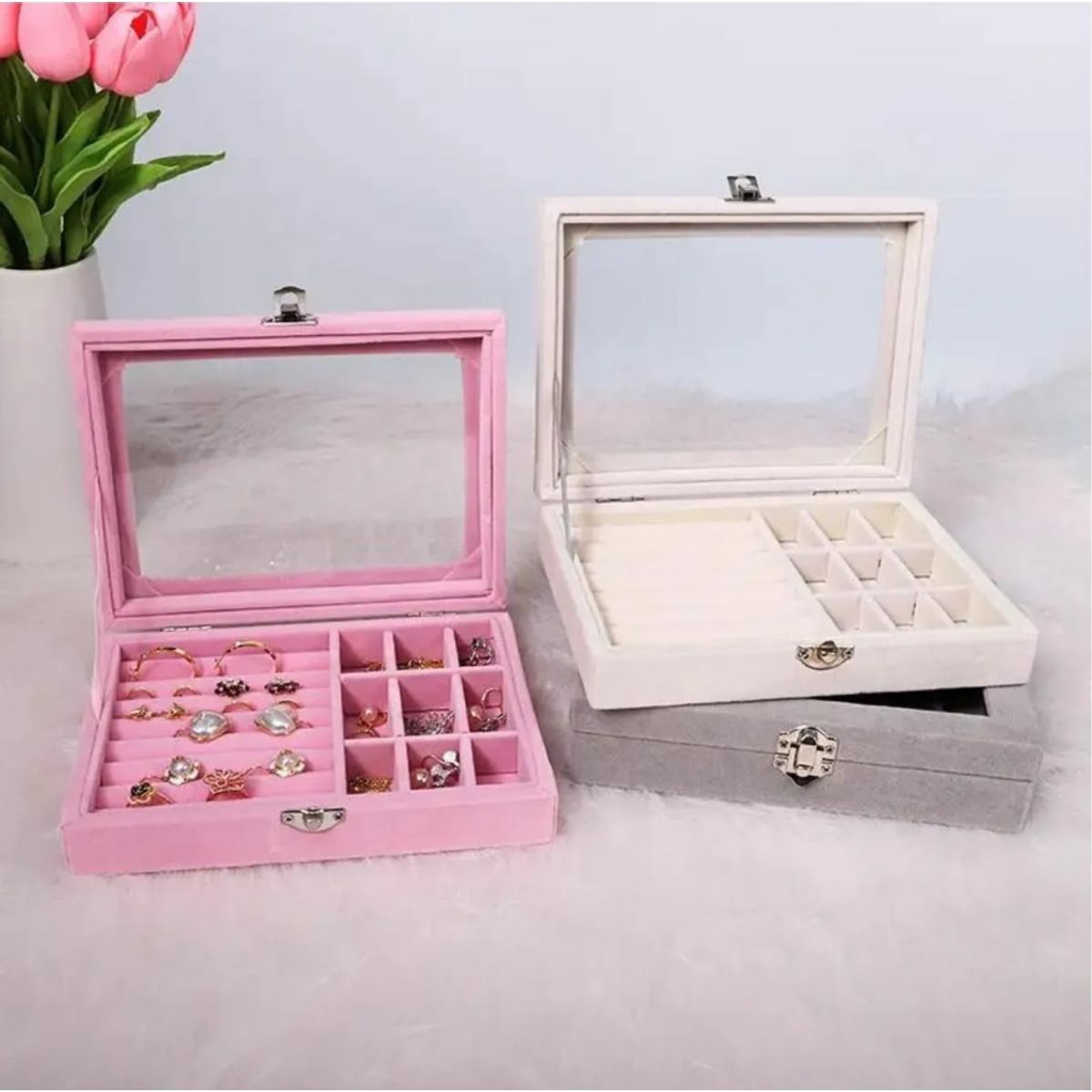 Joyero Exhibidor Organizador De Joyas Con Tapa Color Rosa, marca GENERICO - Foto Principal