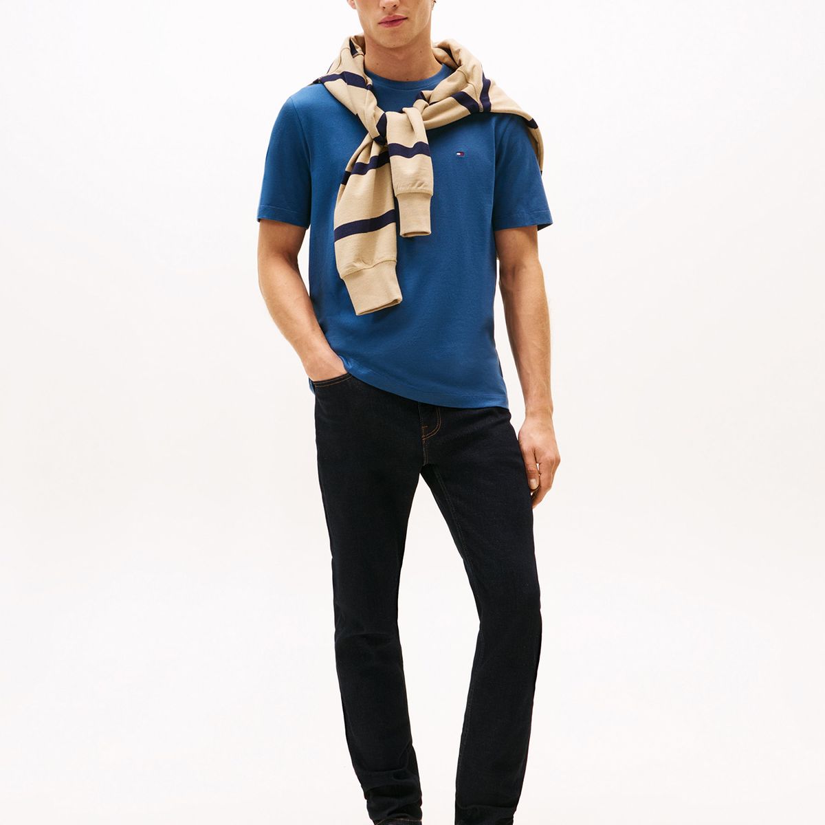 TOMMY HILFIGER - Polera Essential Cotton C-Neck Regular Azul Tommy Hilfiger