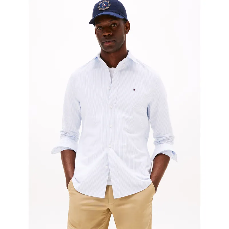 TOMMY HILFIGER - Camisa Heritage De Rayas Regular Fit Celeste Tommy Hilfiger