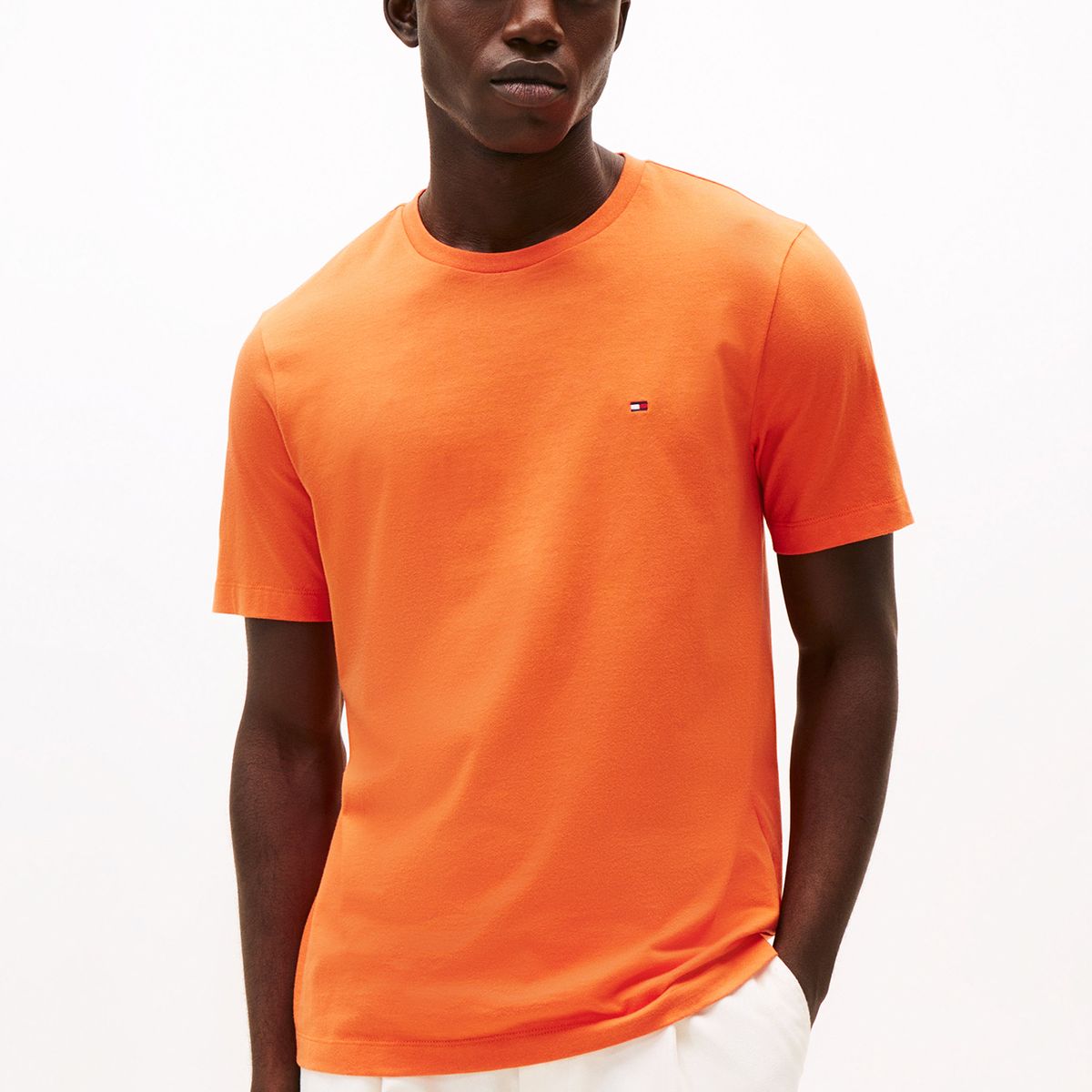 TOMMY HILFIGER - Polera Essential Cotton C-Neck Regular Naranjo Tommy Hilfiger