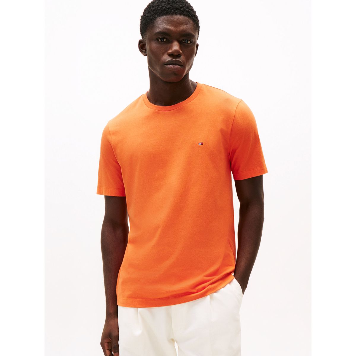 TOMMY HILFIGER - Polera Essential Cotton C-Neck Regular Naranjo Tommy Hilfiger