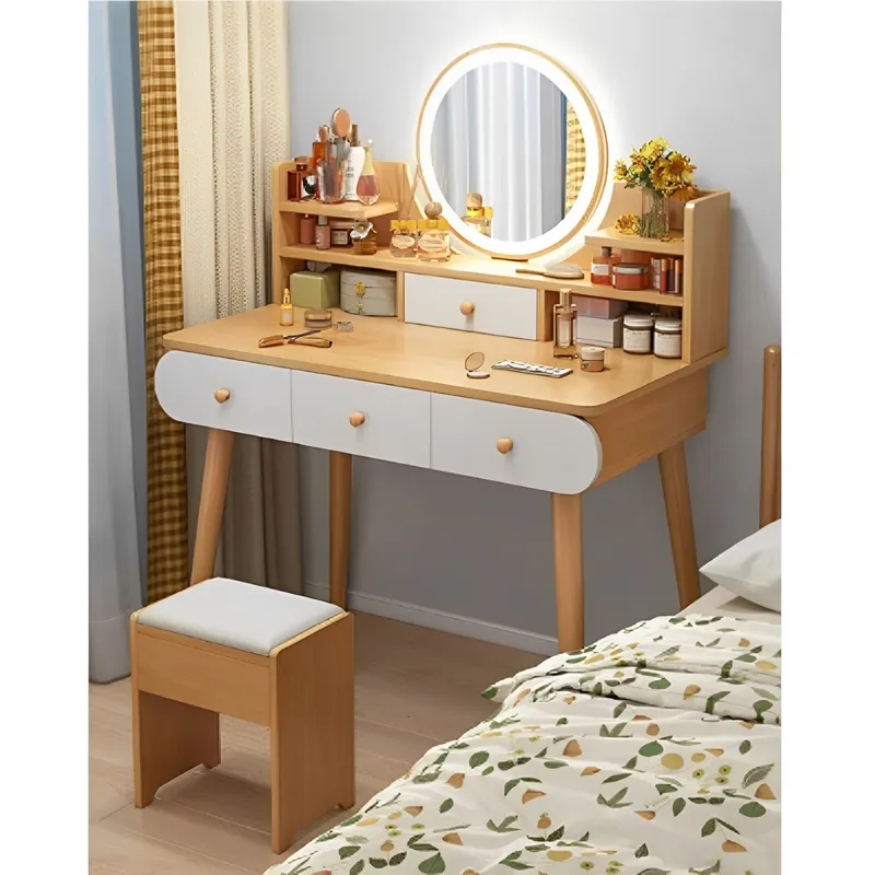 MUNDO MAGIA - Tocador Madera Espejo Con Luz 100ancho40120cm Con Taburete