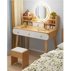 MUNDO MAGIA - Tocador Madera Espejo Con Luz 100ancho40120cm Con Taburete