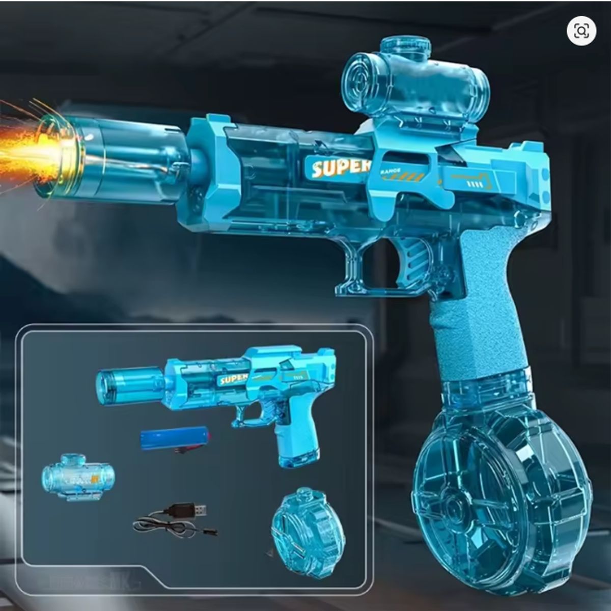 MOVI - PISTOLA DE AGUA ELECTRICA CON LUZ,  DISPARO CONTINUO