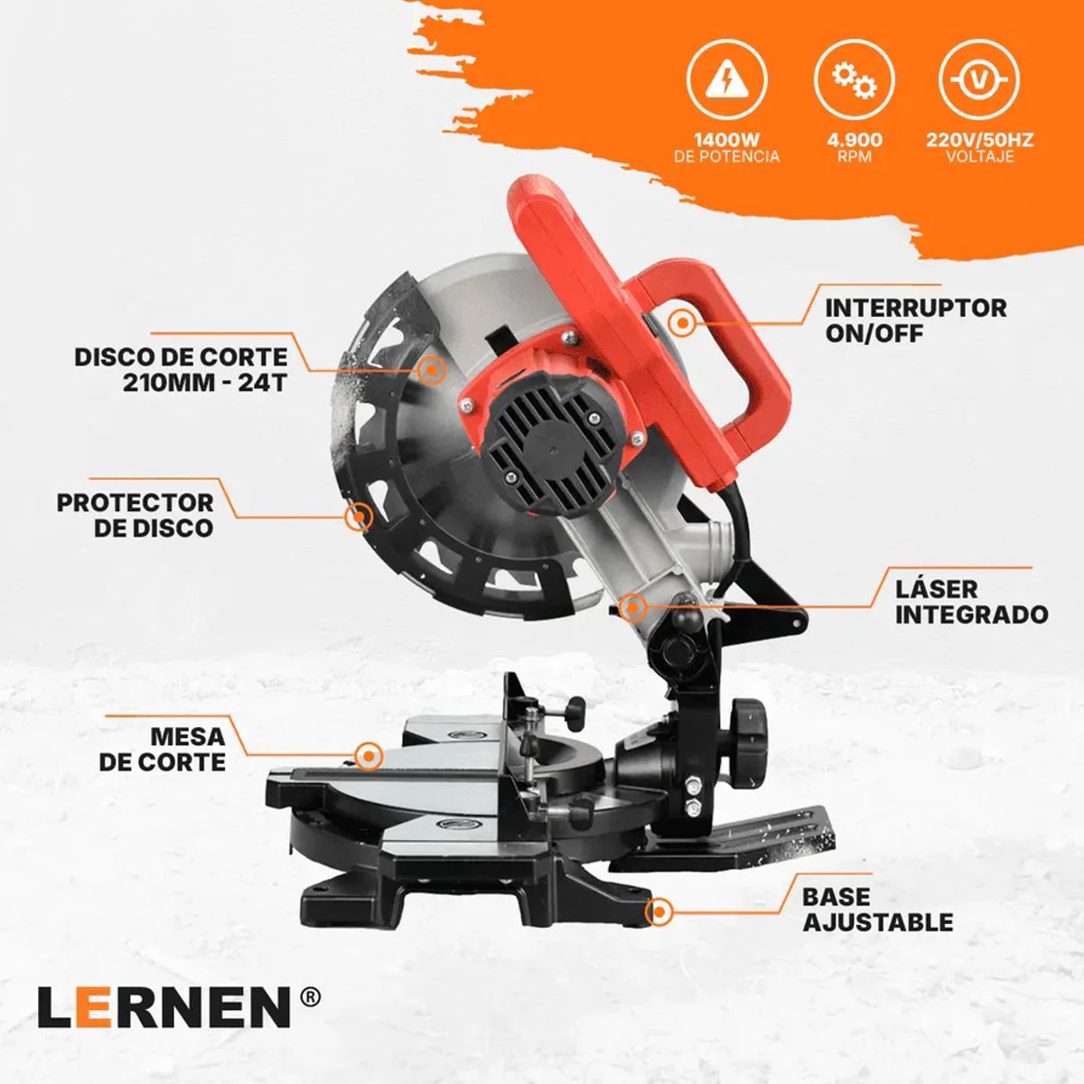LERNEN - Sierra Ingleteadora 1400W con láser Lernen
