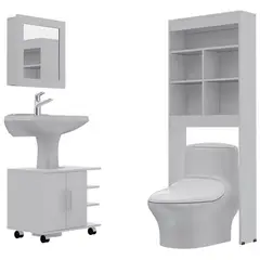 TUHOME - Combo Mueble Para Lavamanos + Botiquin Con Espejo + Estante Wc Blanco