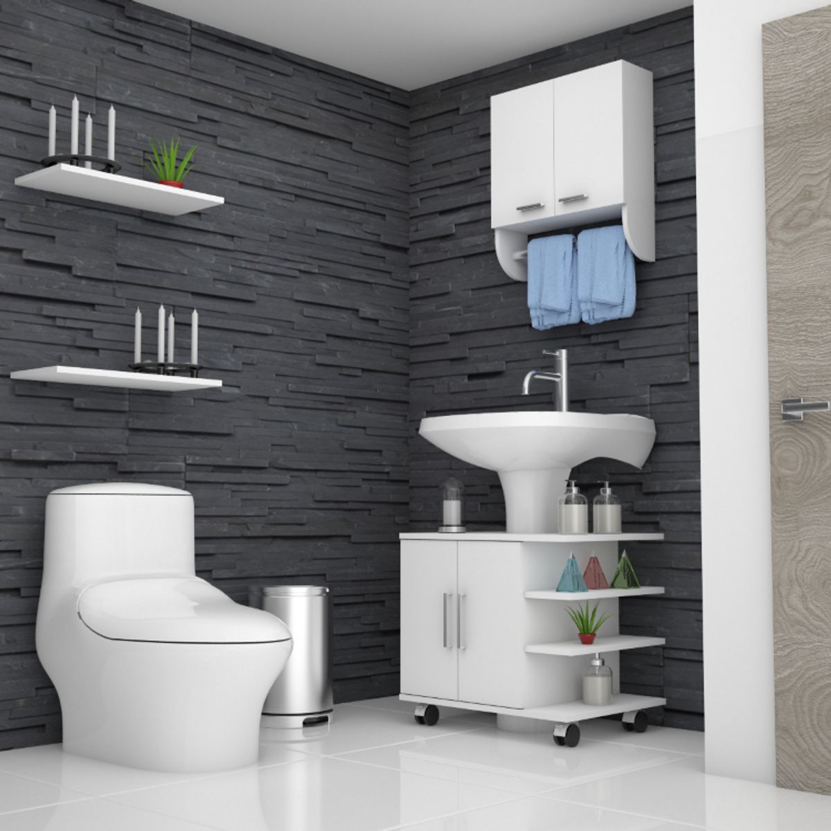 TUHOME - Combo Mueble Para Lavamanos + Botiquin 2 Puertas Big Bath Blanco