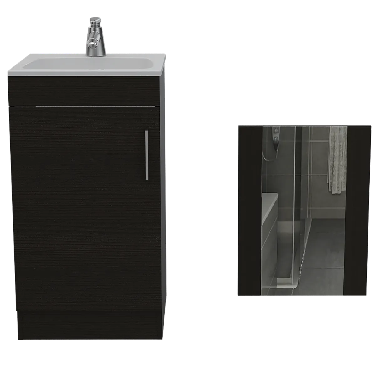 TUHOME - Combo Mueble Vanitorio De Bano 1 Puerta + Espejo  Wengue
