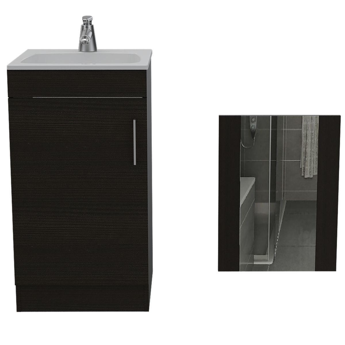 TUHOME - Combo Mueble Vanitorio De Bano 1 Puerta + Espejo  Wengue
