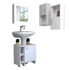 TUHOME - Combo Mueble Para Lavamanos + Botiquin Con Espejo + Mueble Auxiliar X2 Blanco