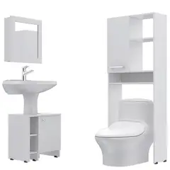 TUHOME - Combo Botiquin Con Espejo + Estante Wc + Mueble Para Lavamanos Blanco