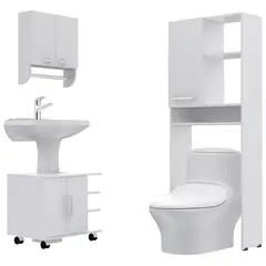 TUHOME - Combo Estante Wc 1 Puerta + Mueble Para Lavamanos + Botiquin Blanco