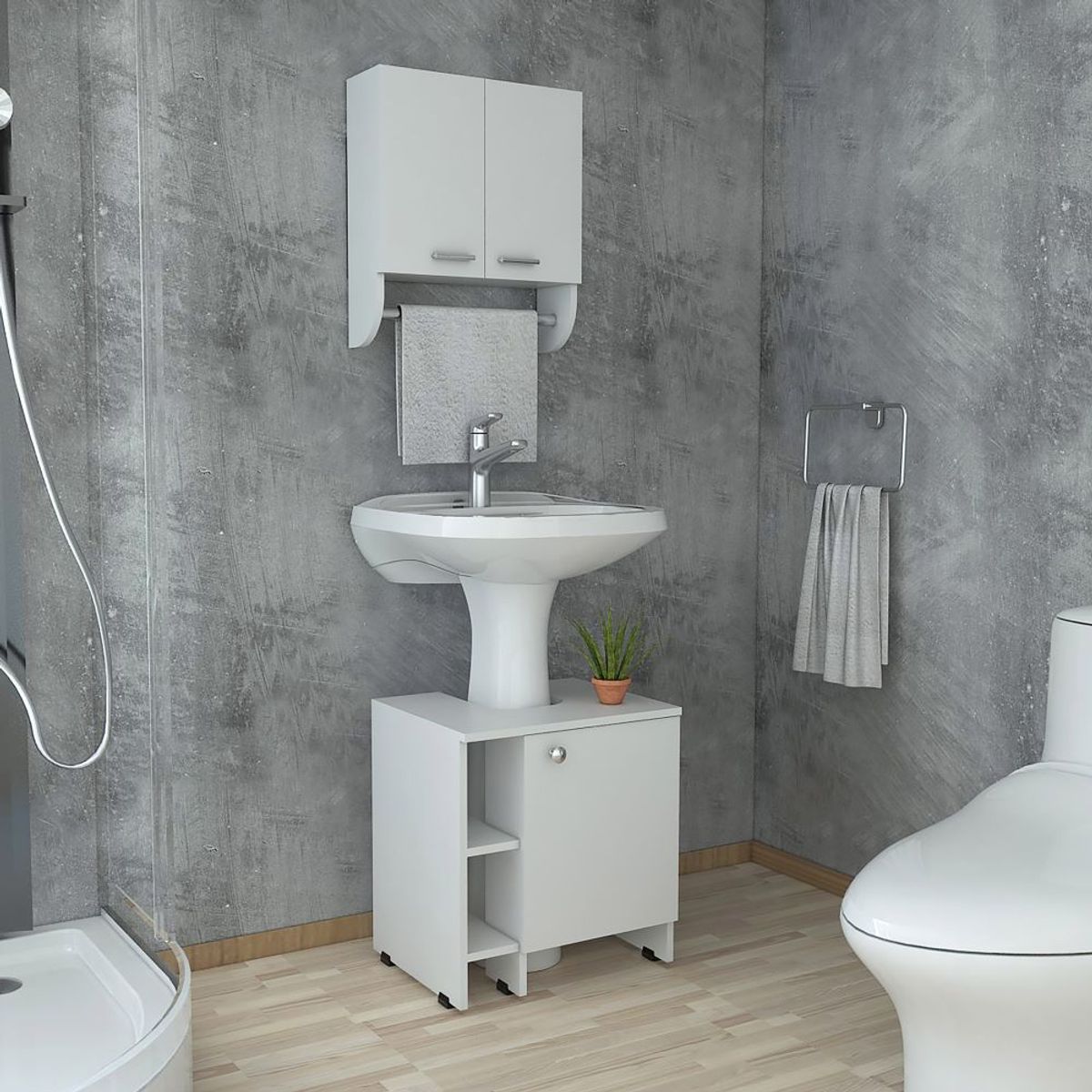 TUHOME - Combo Botiquin 2 Puertas + Mueble Para Lavamanos Blanco