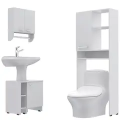 TUHOME - Combo Estante Wc 1 Puerta + Botiquin + Mueble Para Lavamanos Blanco