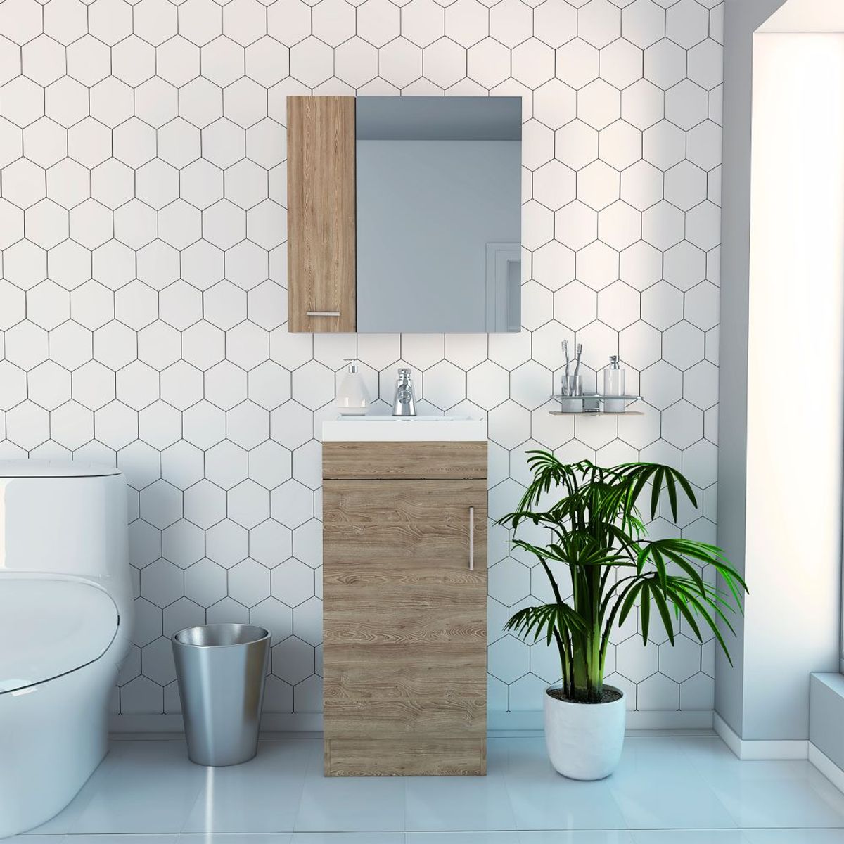 TUHOME - Combo Mueble Vanitorio De Bano + Botiquin Con Espejo 2 Puertas