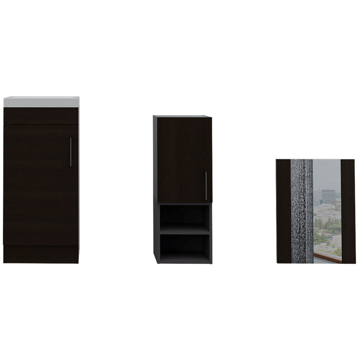 TUHOME - Combo Mueble Vanitorio 1 Puerta + Espejo + Mueble Auxiliar Wengue