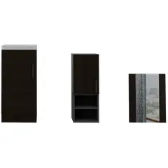TUHOME - Combo Mueble Vanitorio 1 Puerta + Espejo + Mueble Auxiliar Wengue