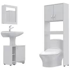 TUHOME - Combo Estante Wc 2 Puertas + Botiquin Con Espejo + Mueble Para Lavamanos Blanco
