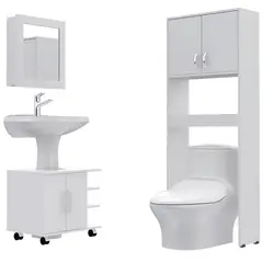 TUHOME - Combo Botiquin Con Espejo + Estante Wc 2 Puertas + Mueble Para Lavamanos Blanco