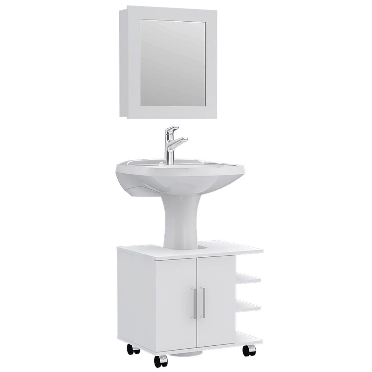 TUHOME - Combo Mueble Para Lavamanos 2 Puertas + Botiquin Con Espejo Blanco