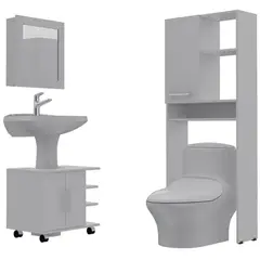 TUHOME - Combo Botiquin Con Espejo + Estante Wc 1 Puerta + Mueble Para Lavamanos Blanco
