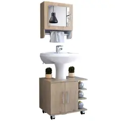 TUHOME - Combo Botiquin Con Espejo Y Colgador + Mueble Para Lavamanos Rovere