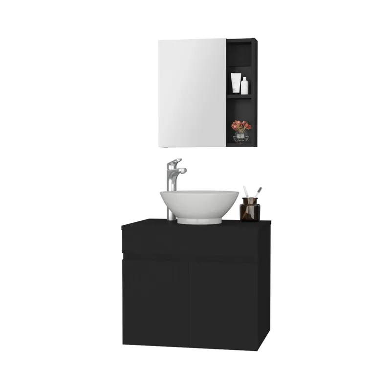 TUHOME - Combo Vanitorio Flotante + Mueble Botiquin 1 Puerta Con Espejo Wengue