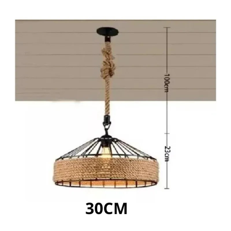GENERICO - Lampara Colgante 30 Cm Con Cuerda Cáñamo - Metal Rustica Decoracion