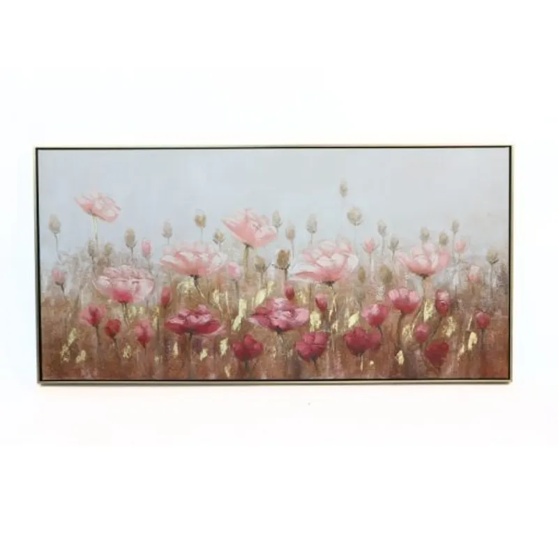 NECTAR - Cuadro Peonias pintura en tela canvas rosado blanco con marco 140x70cm
