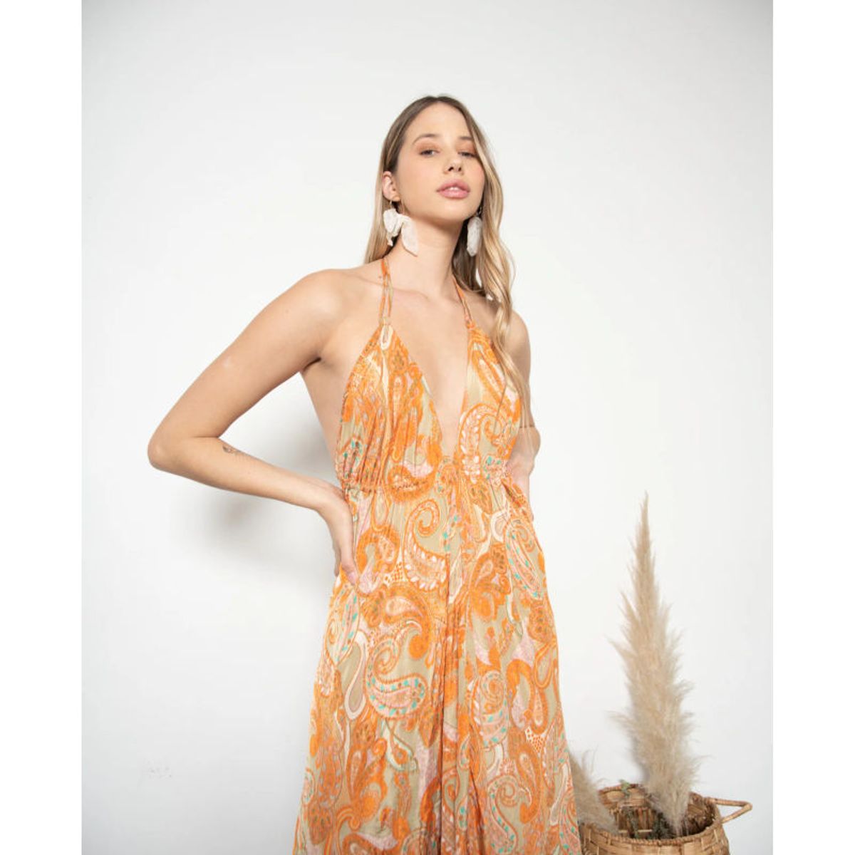 MI PLACARD - Vestido Largo Maya Vuelos NaranjoTurquesa