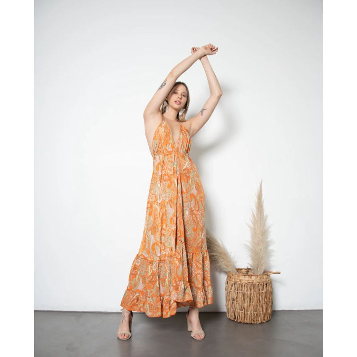 MI PLACARD - Vestido Largo Maya Vuelos NaranjoTurquesa