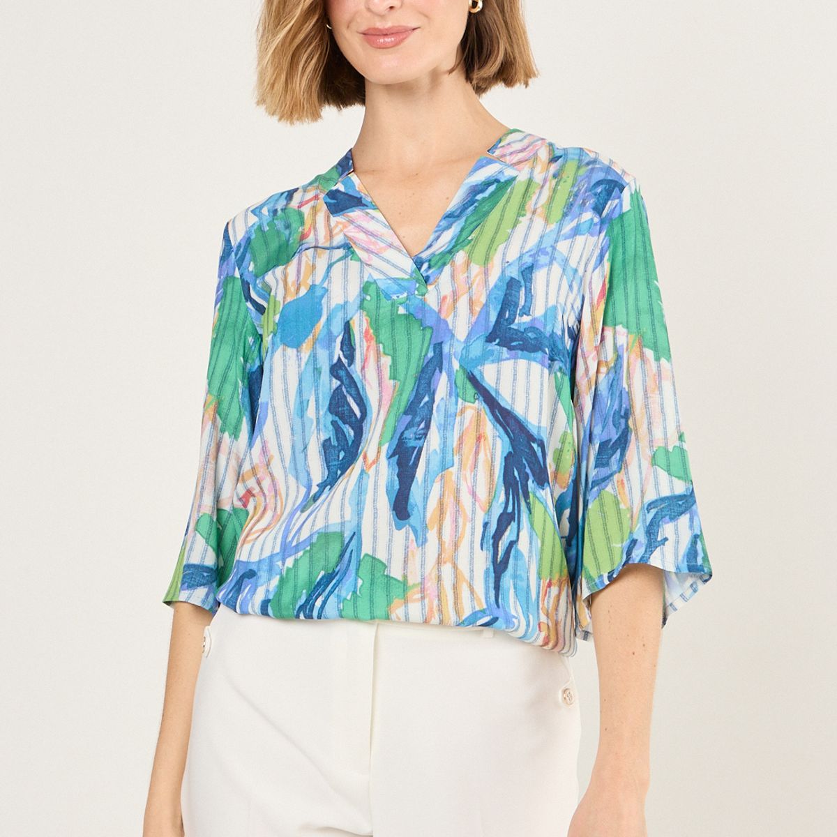 MA GRIFFE - Blusa Manga Larga Mujer Celeste Magriffe