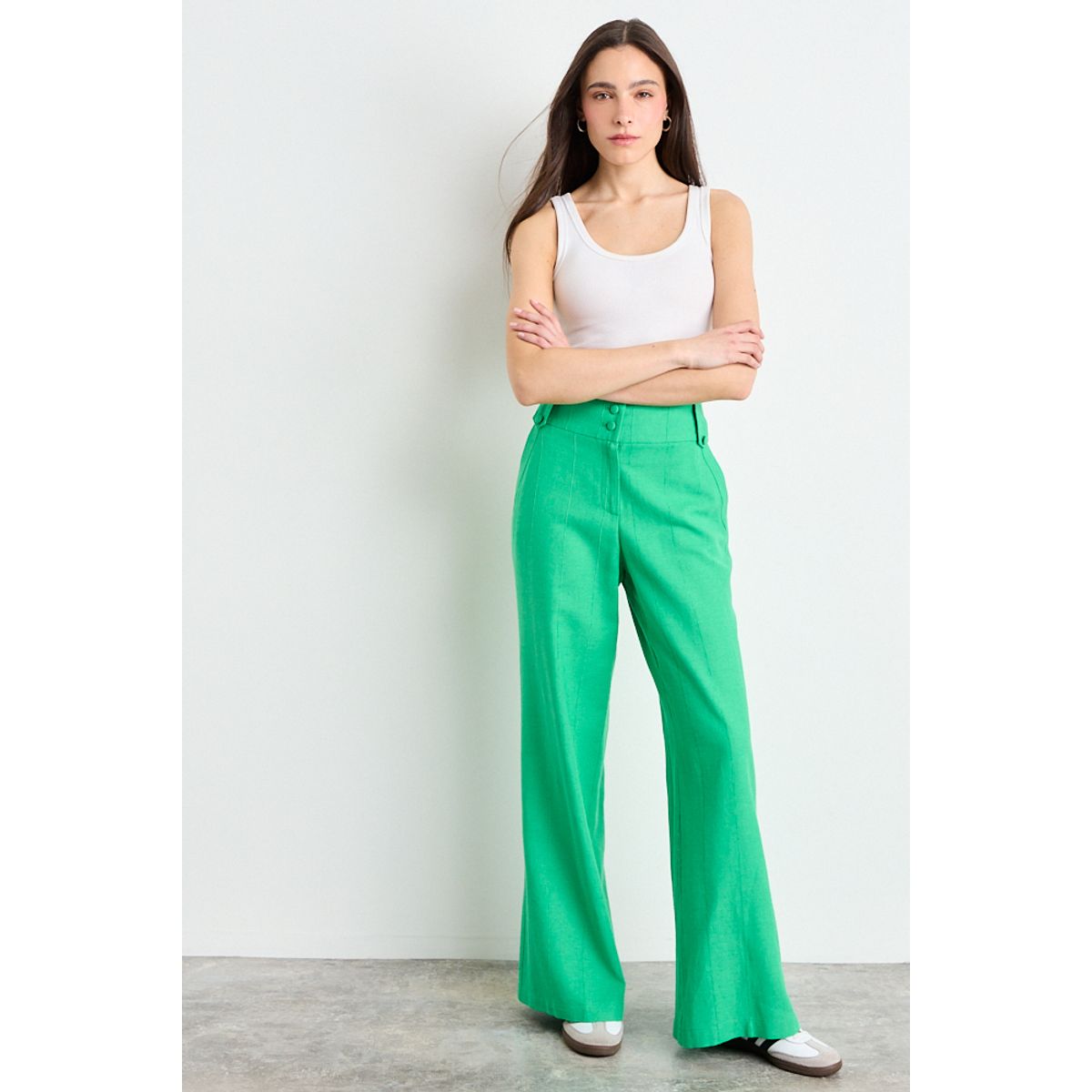 IO - Pantalon Liso Mujer Verde Oliva Io