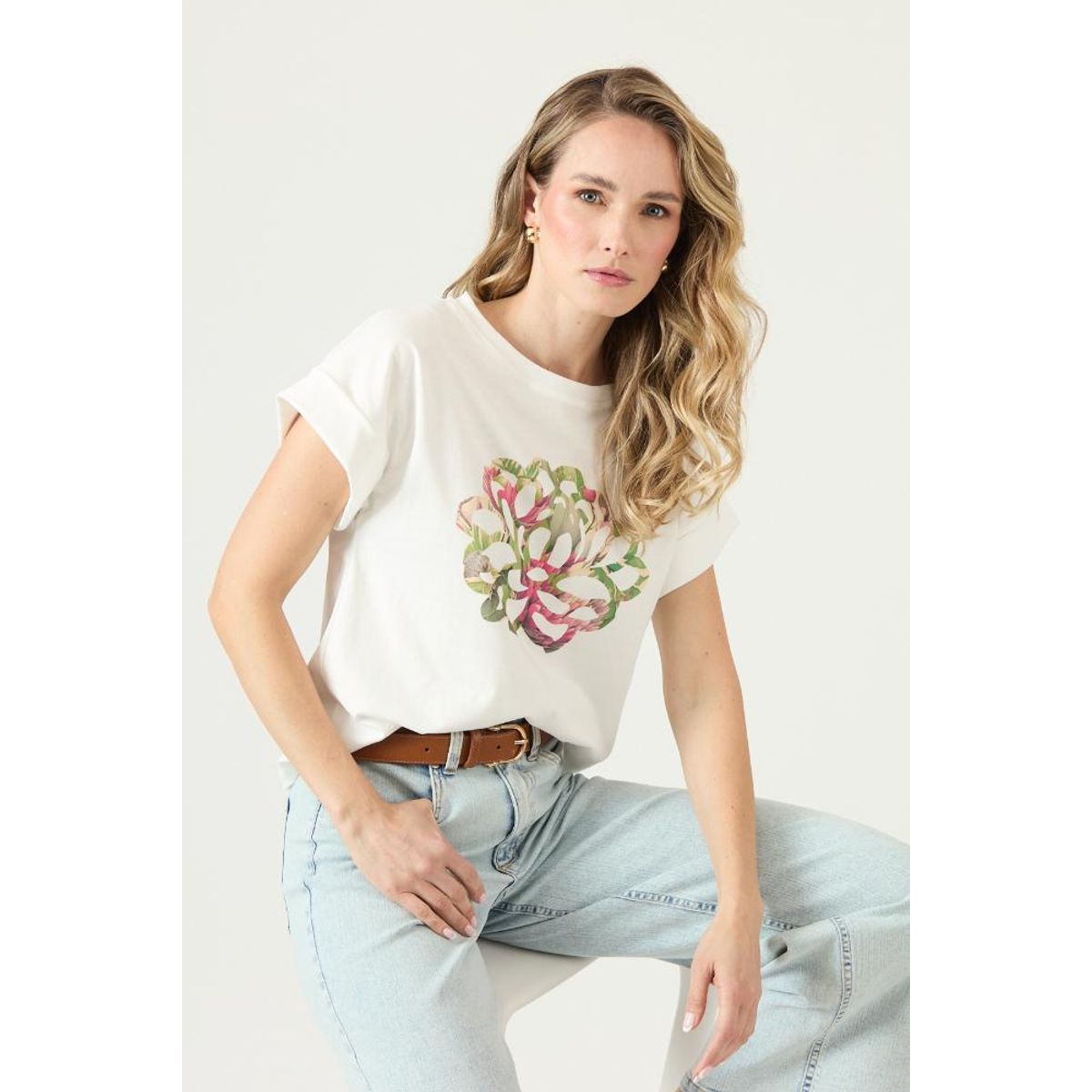 PRIVILEGE - Polera blanca estampada PRIVILEGE 3035