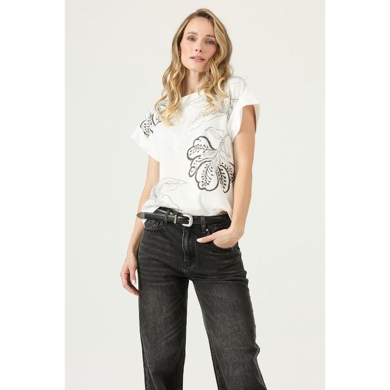 PRIVILEGE - Polera blanca estampada PRIVILEGE 3036