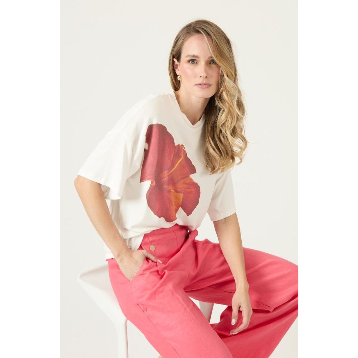 PRIVILEGE - Polera blanca estampada PRIVILEGE 3038