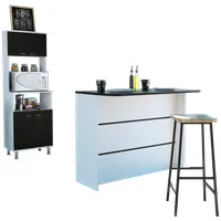 Combo Isla De Cocina + Mueble Microondas 4 Puertas Blanco Y Wengue