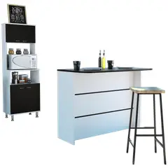 TUHOME - Combo Isla De Cocina + Mueble Microondas 4 Puertas Blanco Y Wengue